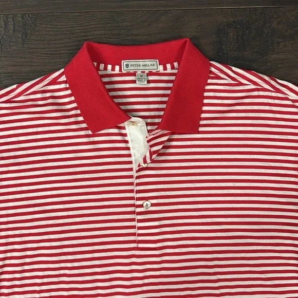 Peter Millar Men’s Polo Shirt Size Medium Red and White Striped - Picture 2 of 7